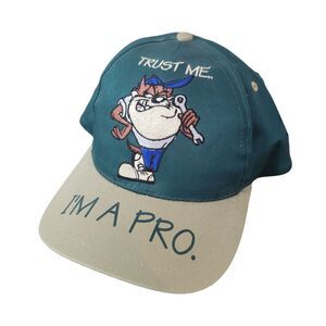 Vintage Taz Looney Tunes 1995 Snapback Hat Trust Me Im A Pro Green Tan Wrench